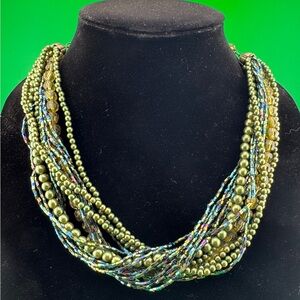 Vintage Green and Blue Multi-Strand Beaded Statement Necklace